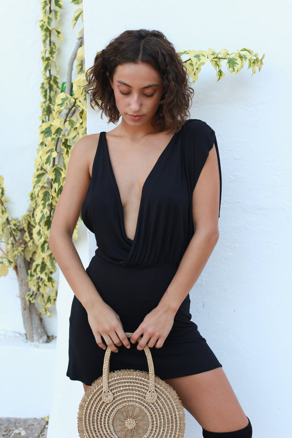 June Black Sleeveless Mini Dress